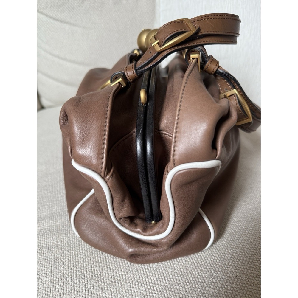 Marni Leather Kisslock bag Purse Brown Leather Vintage Rare Y2K Shoulder Luxury - Picture 5 of 12